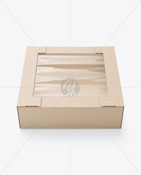 Kraft Paper Cardboard Box w/ Glossy Film Window Mockup