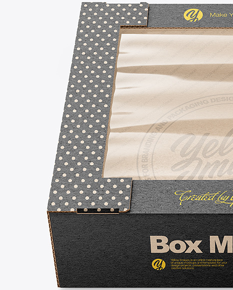 Kraft Paper Cardboard Box w/ Glossy Film Window Mockup