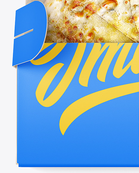 Opened Matte Paper Box w/ Cheese Pizza Mockup