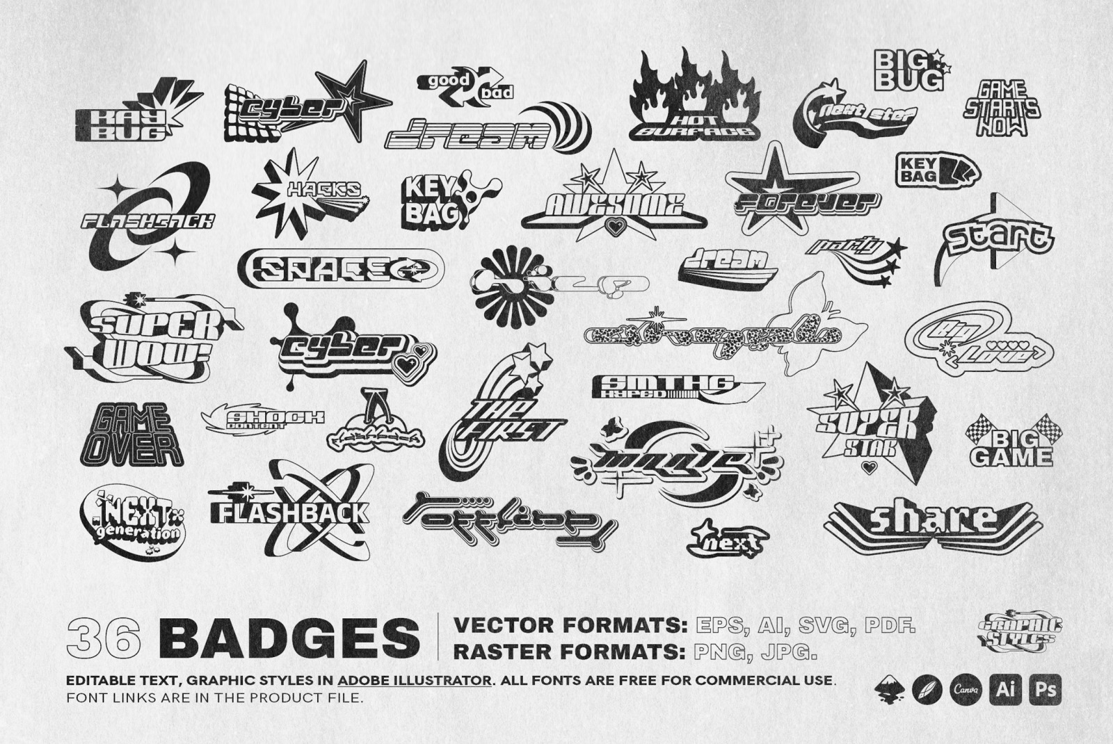 Y2K 240 Shapes Badges Graphic Styles