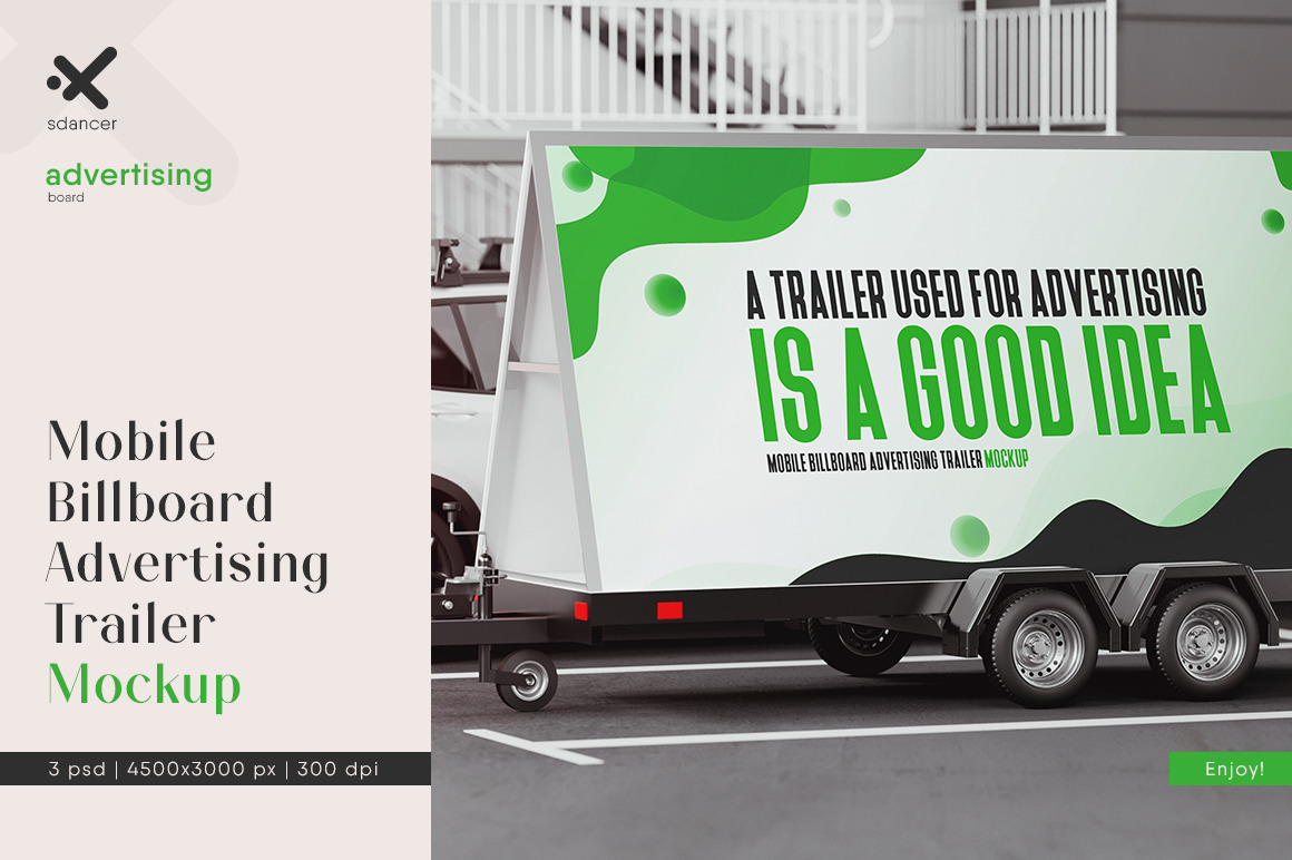 Mobile Billboard Advertising Trailer Mockup