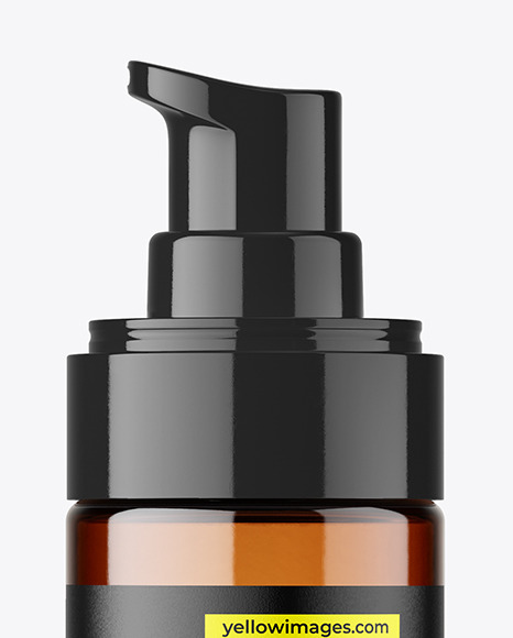 Amber Glass Cosmetic Bottle w\ Pump Mockup