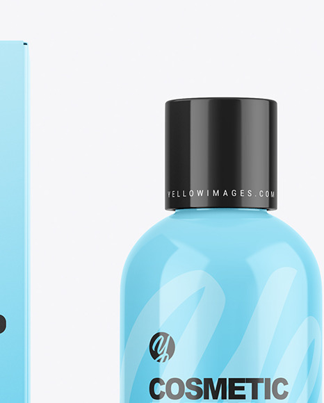 Box & Glossy Cosmetic Bottle Mockup