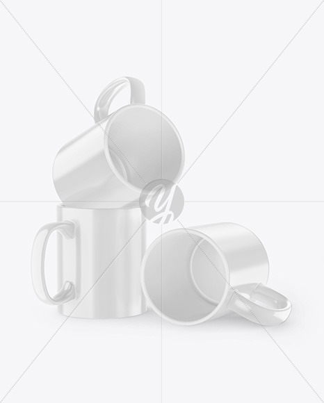 Three Glossy Mugs Mockup