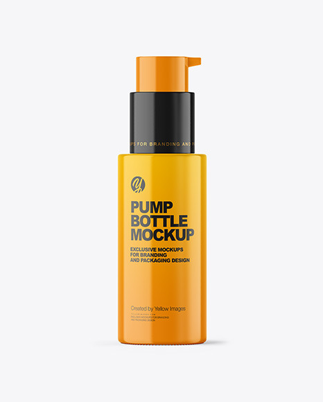 Glossy Cosmetic Bottle with Pump Mockup