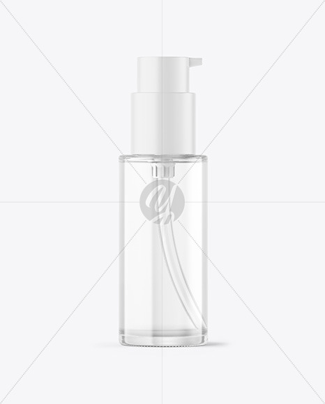 Clear Glass Cosmetic Bottle with Pump Mockup