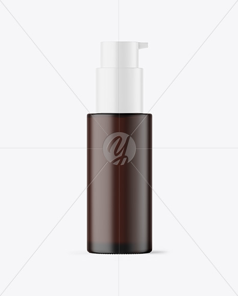 Frosted Amber Cosmetic Bottle with Pump Mockup