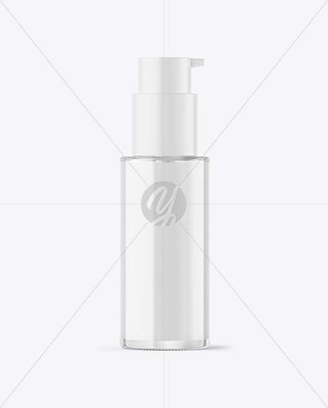 Clear Glass Cosmetic Bottle with Pump Mockup Clear Glass Cosmetic Bottle with Pump Mockup