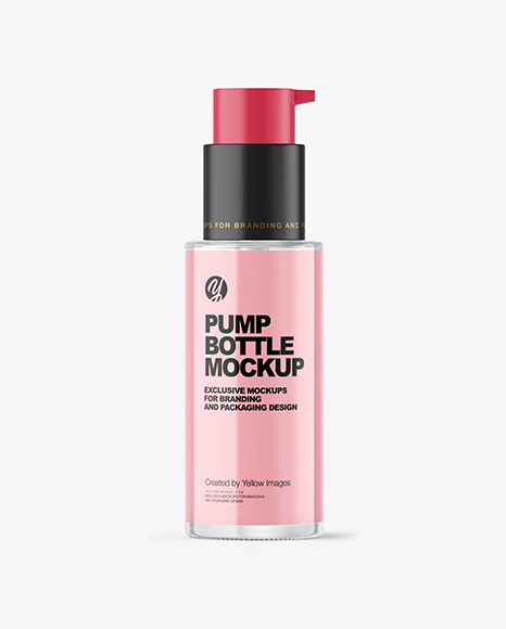 Clear Glass Cosmetic Bottle with Pump Mockup Clear Glass Cosmetic Bottle with Pump Mockup