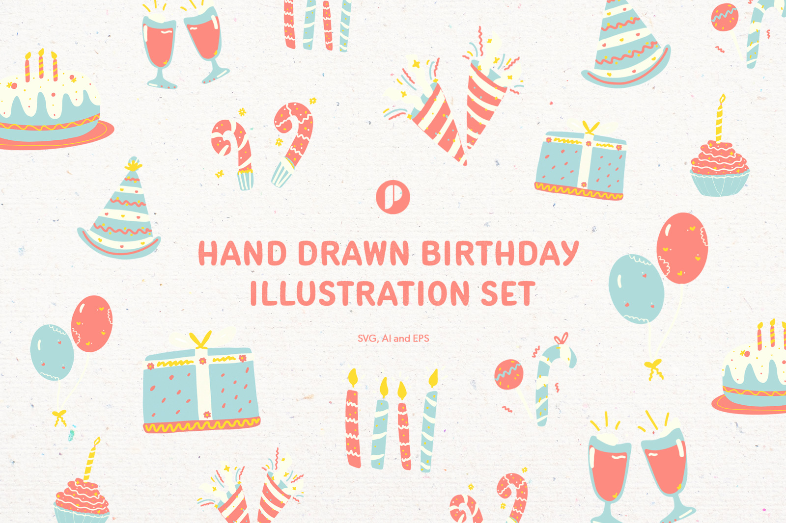 Softy Hand Drawn Birthday Illustration Set Softy Hand Drawn Birthday Illustration Set