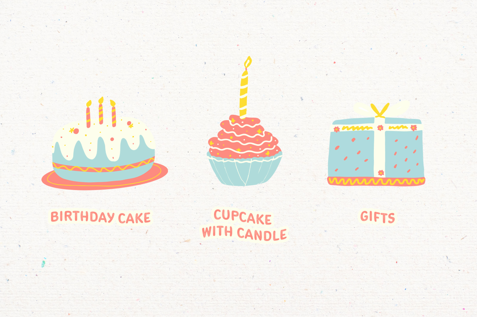 Softy Hand Drawn Birthday Illustration Set Softy Hand Drawn Birthday Illustration Set