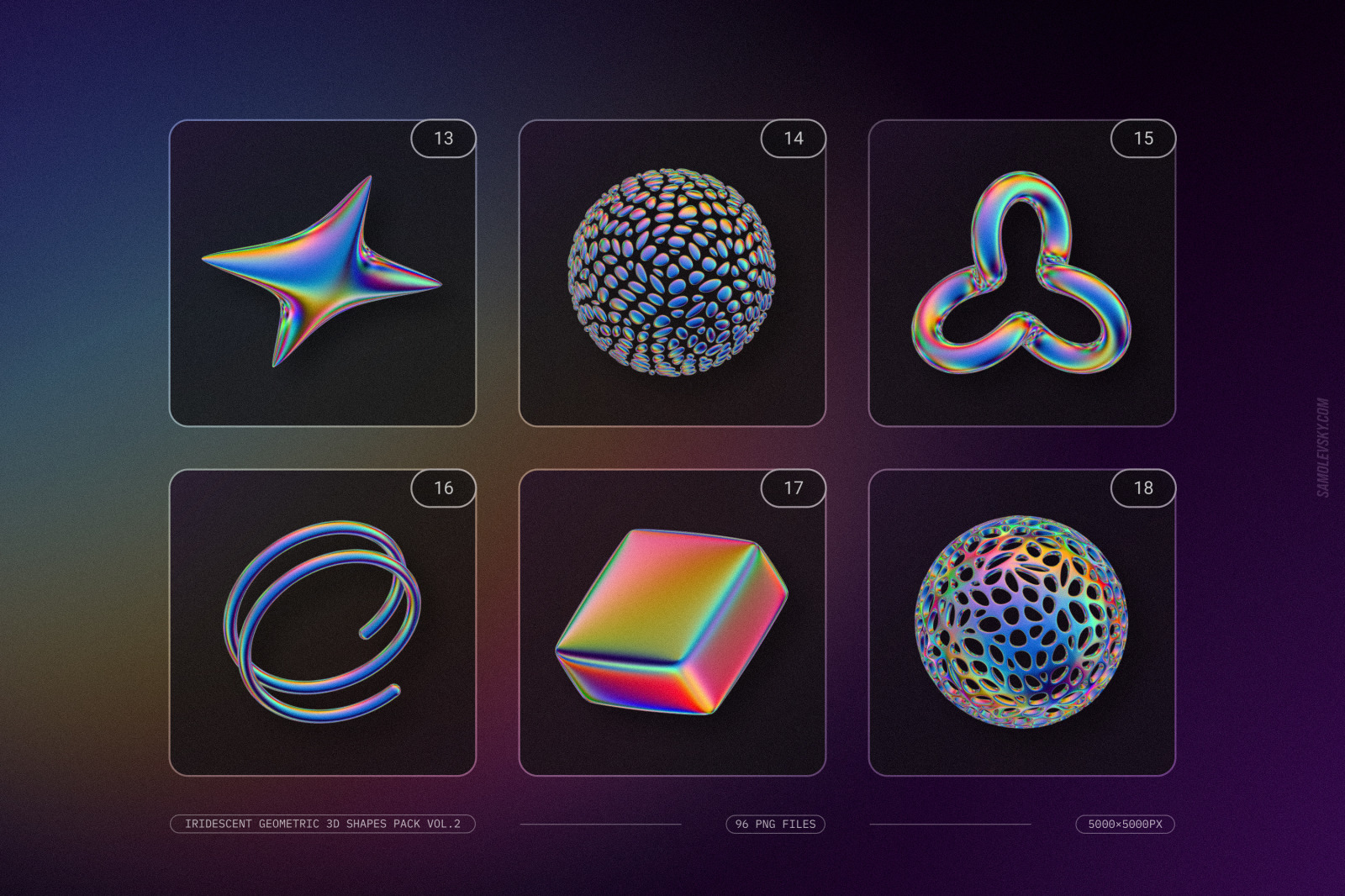 Iridescent geometric 3D shapes pack Vol.2