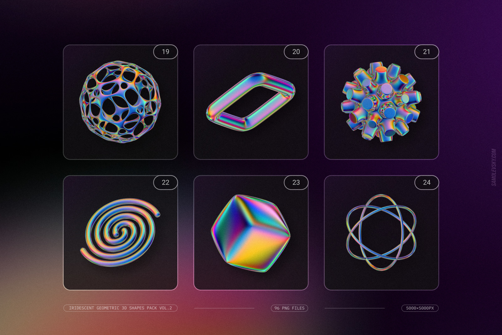 Iridescent geometric 3D shapes pack Vol.2