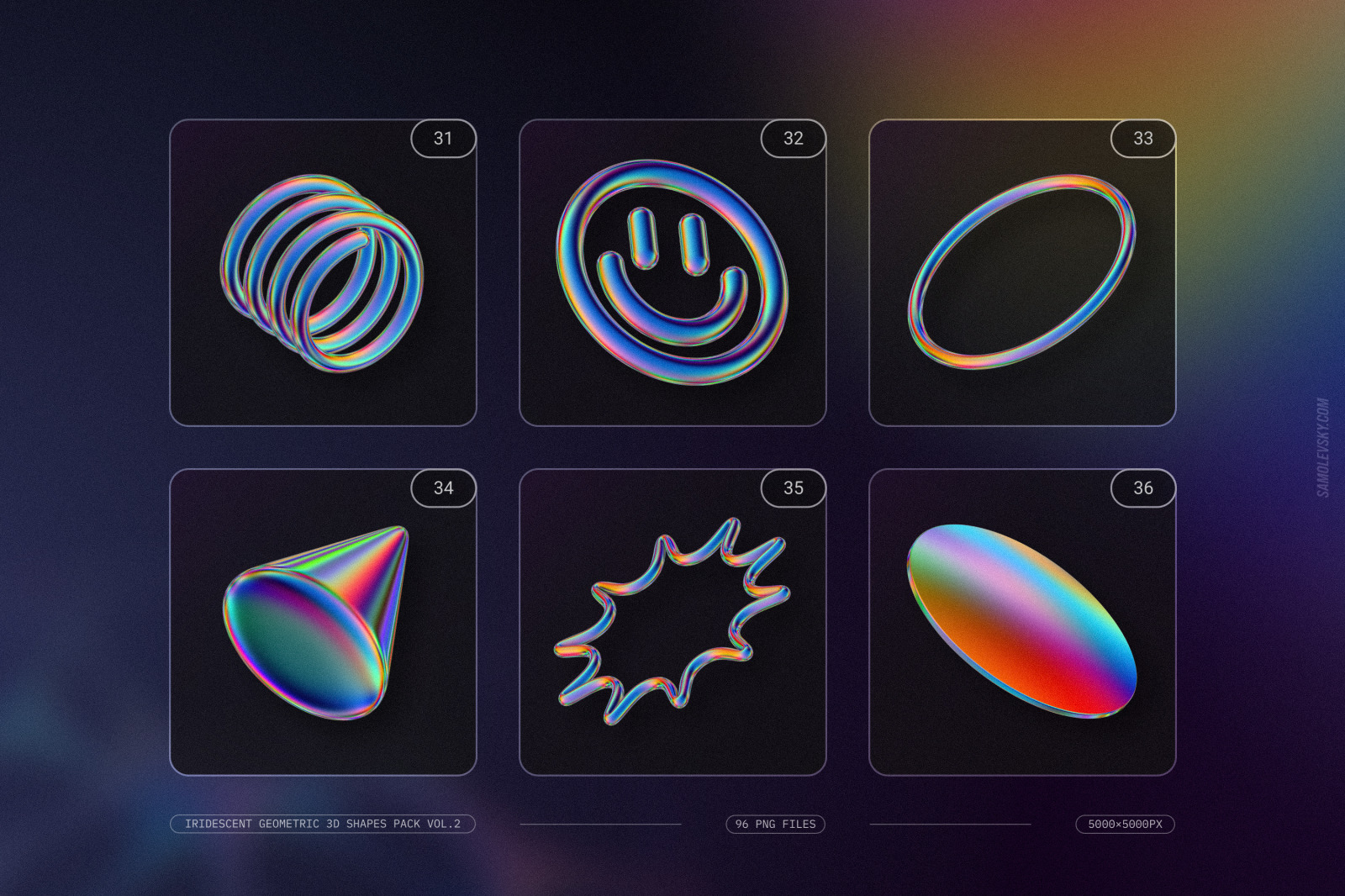 Iridescent geometric 3D shapes pack Vol.2