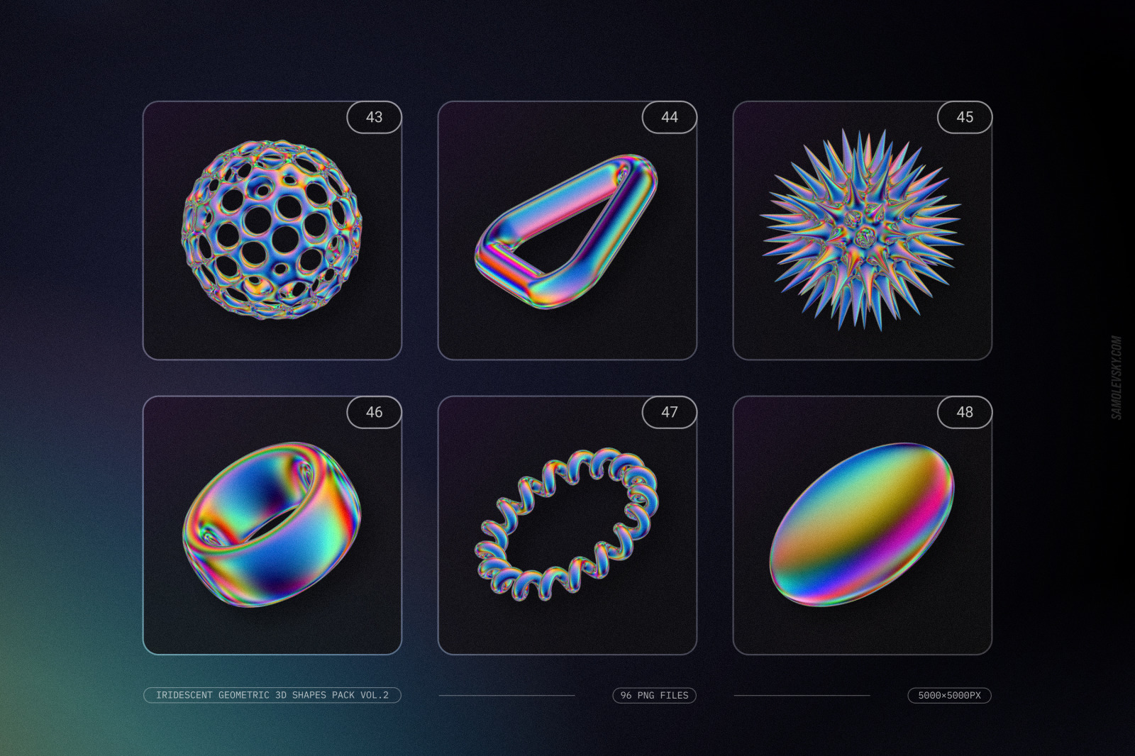 Iridescent geometric 3D shapes pack Vol.2