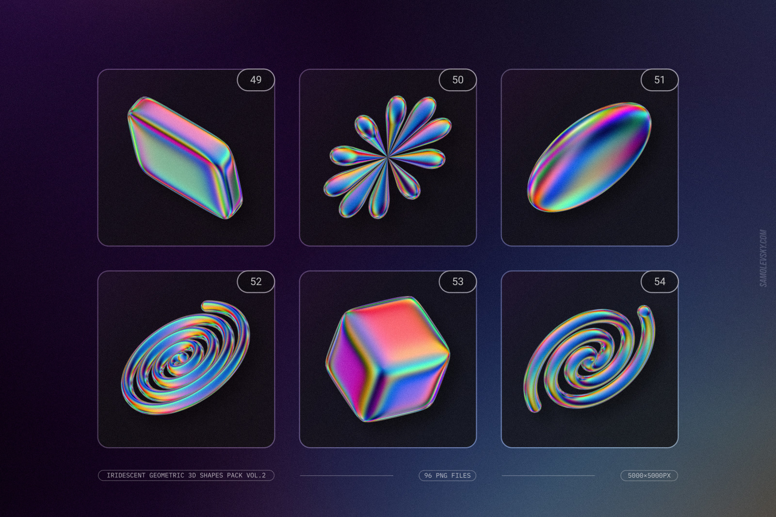 Iridescent geometric 3D shapes pack Vol.2