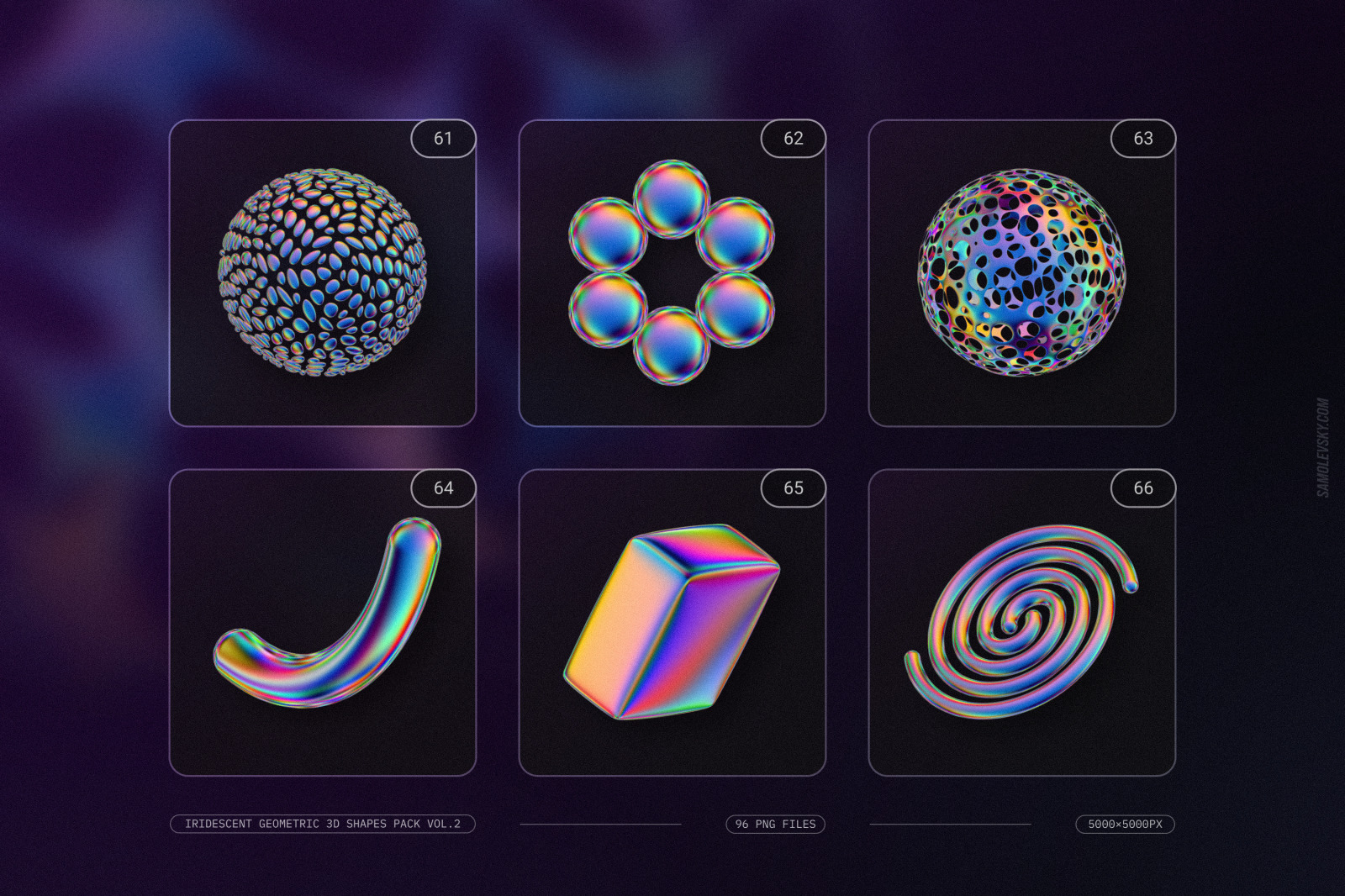 Iridescent geometric 3D shapes pack Vol.2