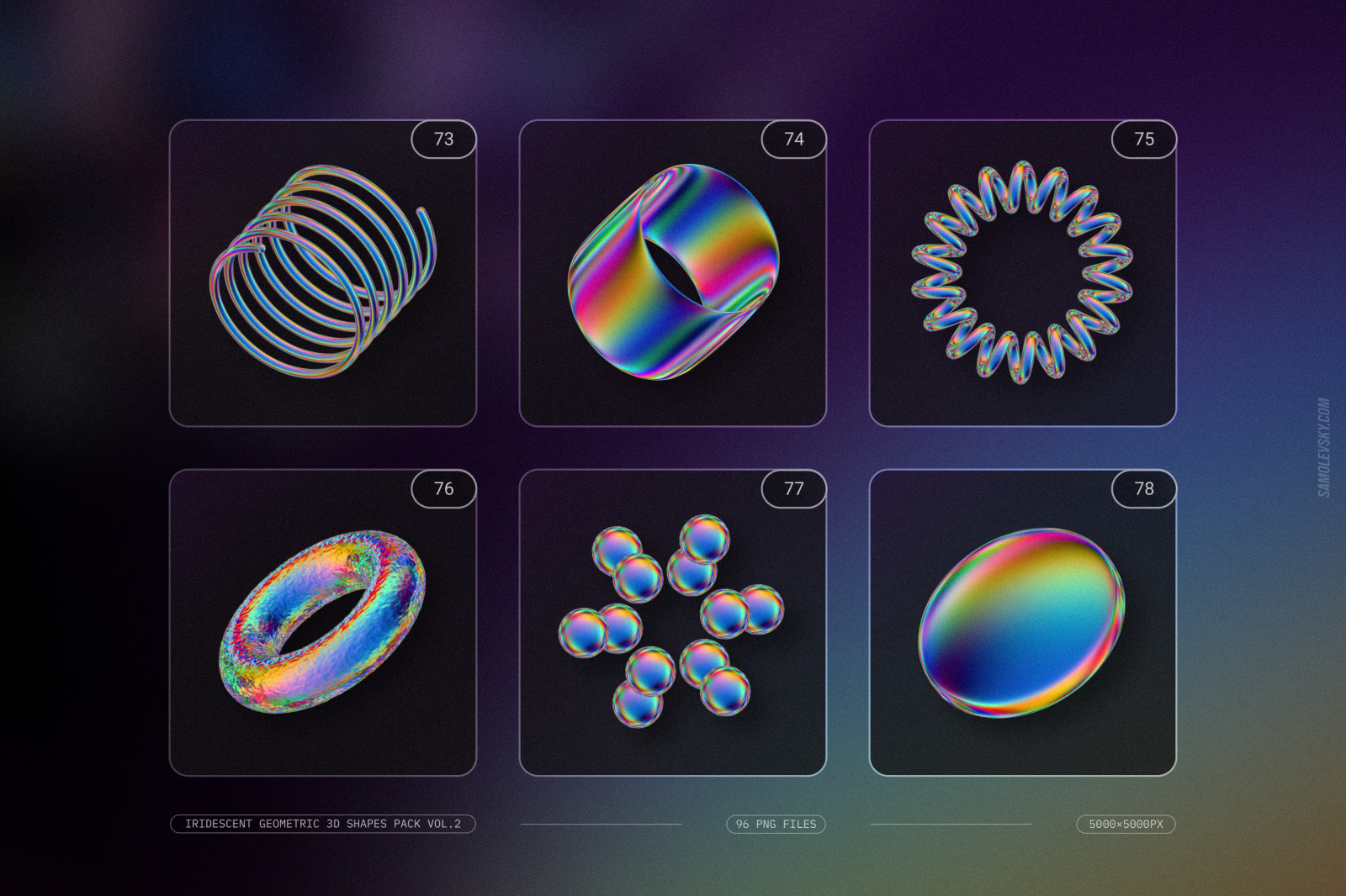 Iridescent geometric 3D shapes pack Vol.2