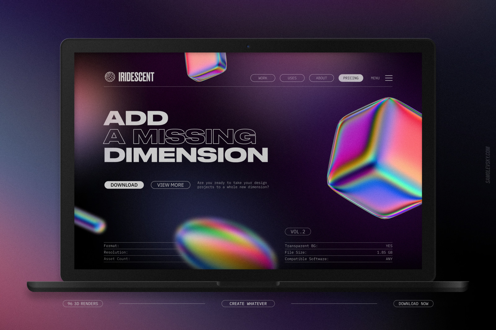 Iridescent geometric 3D shapes pack Vol.2