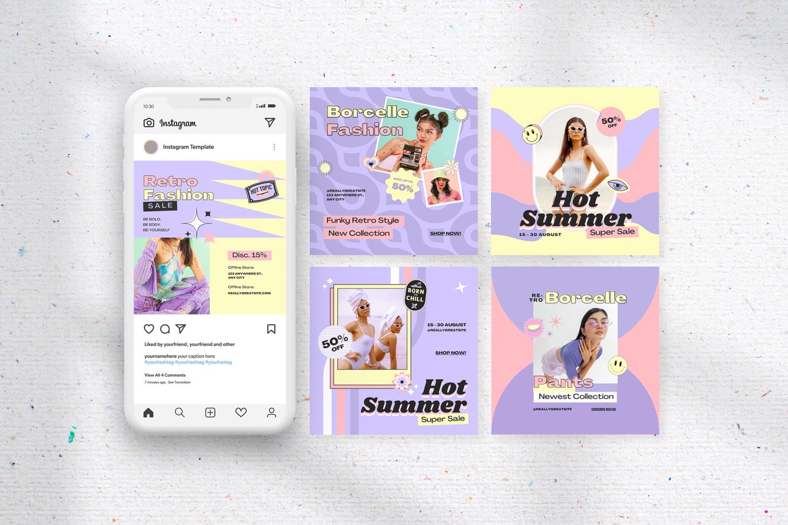 Lilac Bright Funky Retro Fashion Promotion Instagram Template Lilac Bright Funky Retro Fashion Promotion Instagram Template