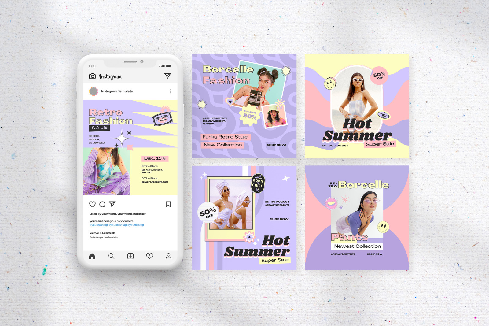 Lilac Bright Funky Retro Fashion Promotion Instagram Template