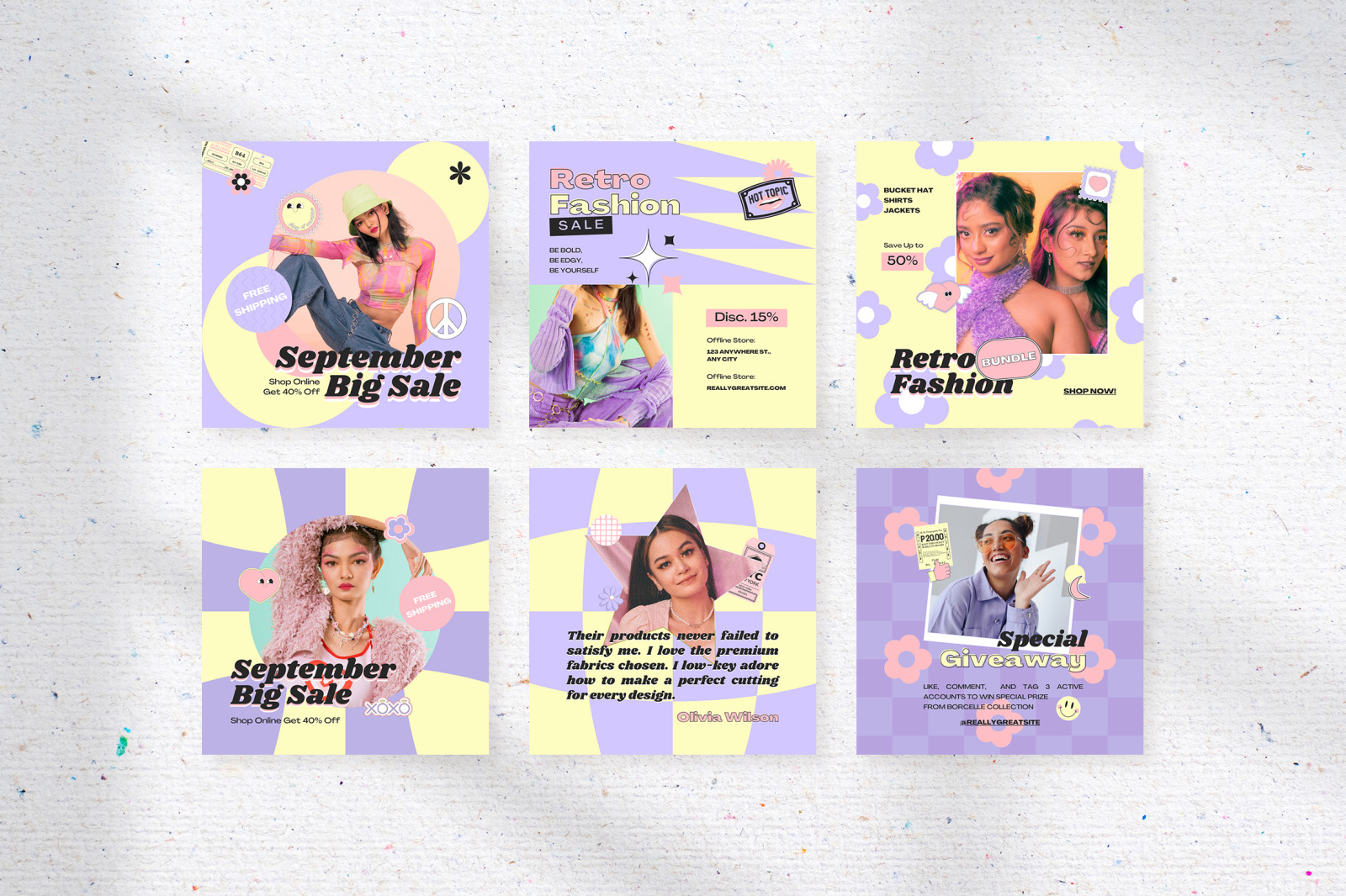 Lilac Bright Funky Retro Fashion Promotion Instagram Template Lilac Bright Funky Retro Fashion Promotion Instagram Template