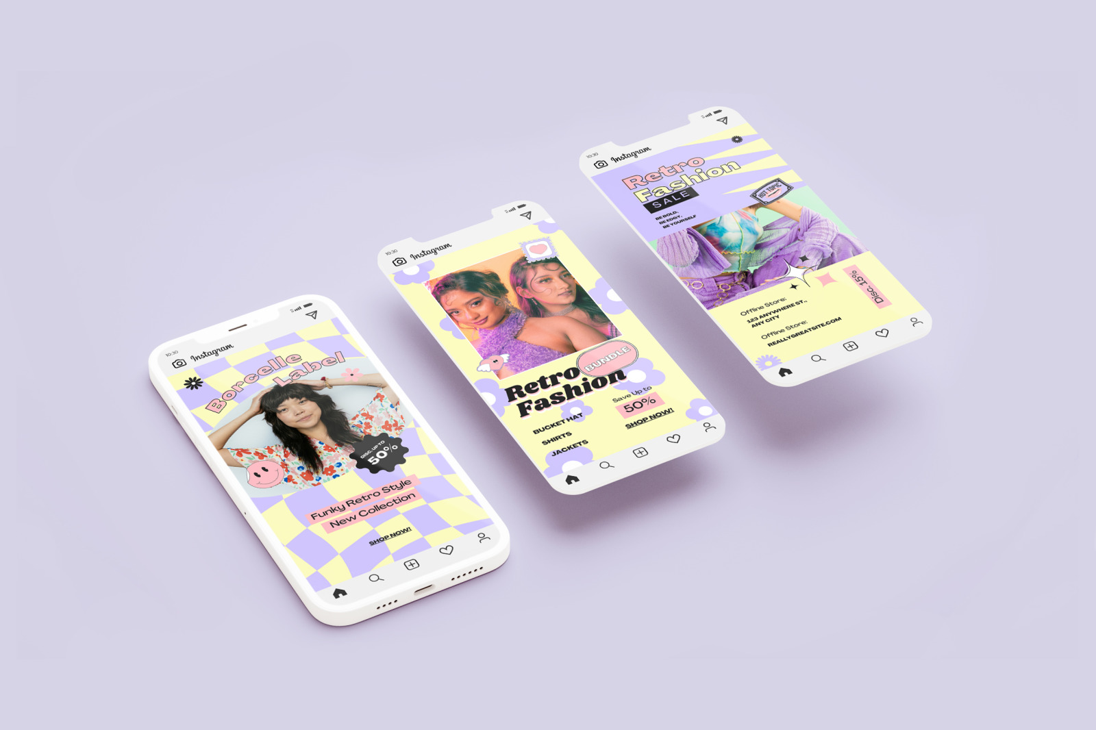 Lilac Bright Funky Retro Fashion Promotion Instagram Template Lilac Bright Funky Retro Fashion Promotion Instagram Template