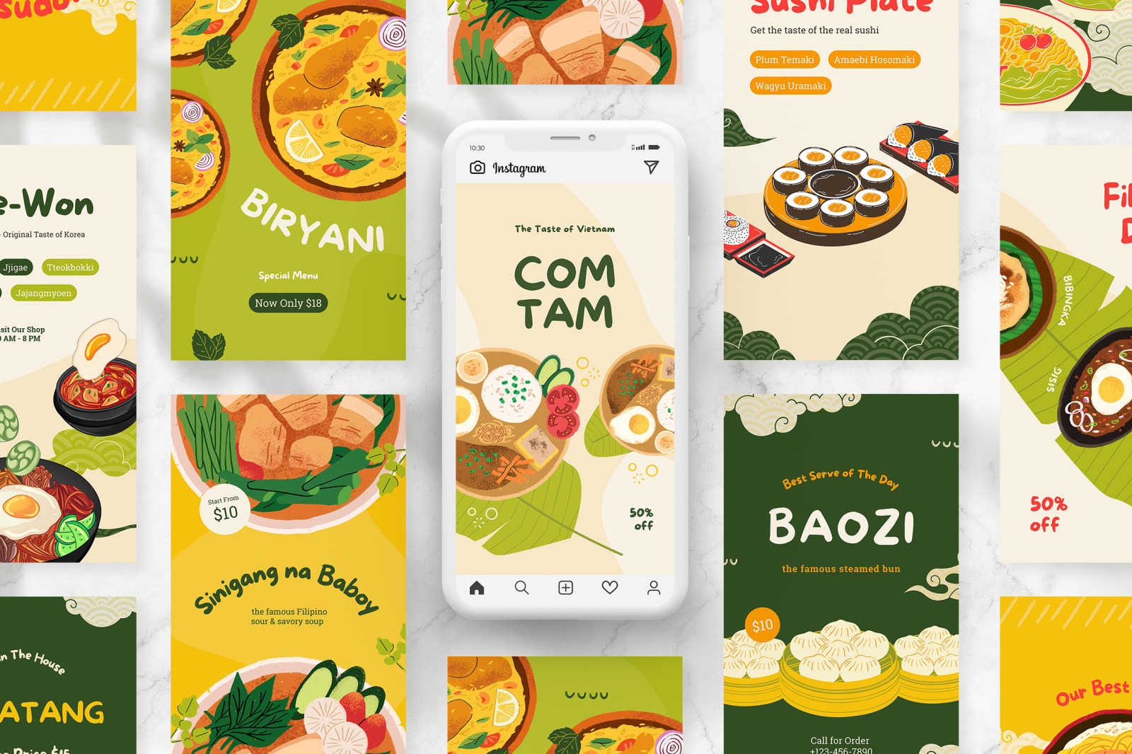 Greenish Illustrative Asian Food Promotion Instagram