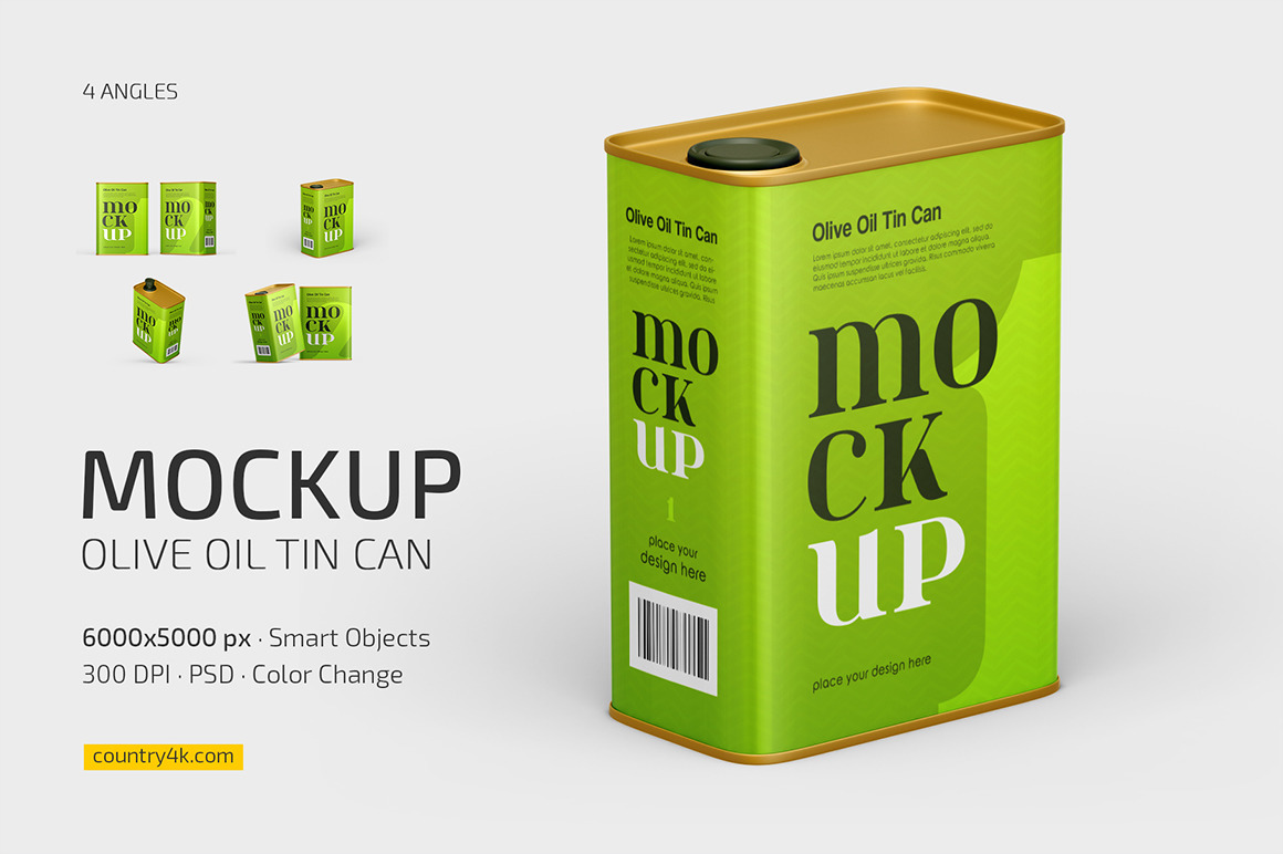 Olive Oil Tin Can Mockup Set Olive Oil Tin Can Mockup Set