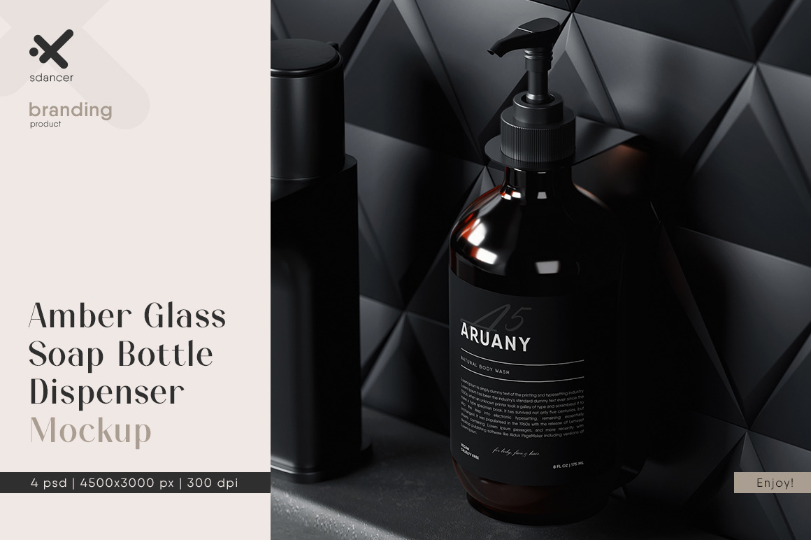 Amber Glass Soap Bottle Dispenser Mockup Amber Glass Soap Bottle Dispenser Mockup