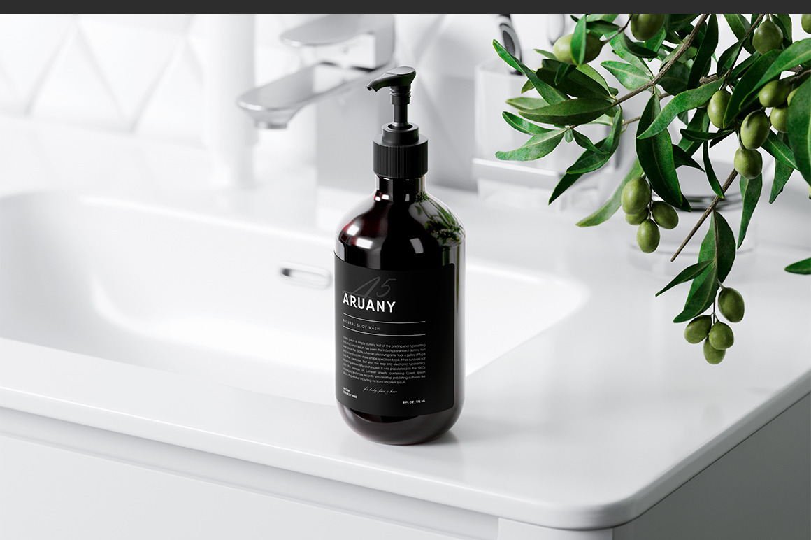 Amber Glass Soap Bottle Dispenser Mockup Amber Glass Soap Bottle Dispenser Mockup
