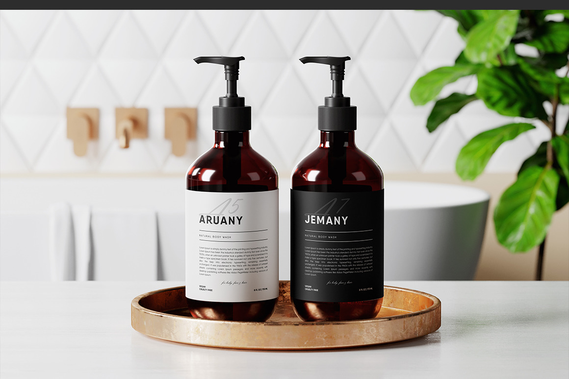 Amber Glass Soap Bottle Dispenser Mockup