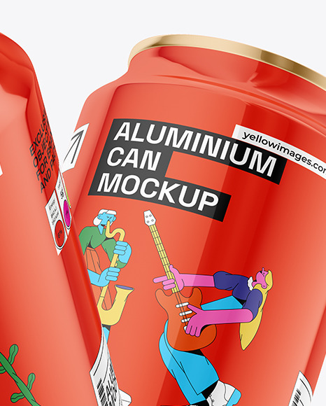 Two 330ml Glossy Cans Mockup