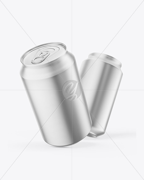 Two 330ml Matte Metallic Cans Mockup