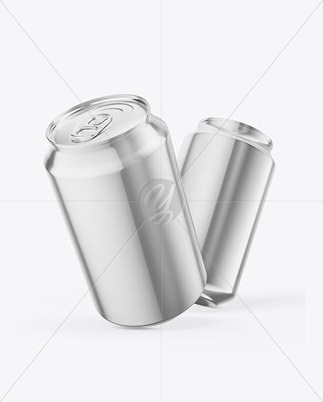 Two 330ml Glossy Metallic Cans Mockup