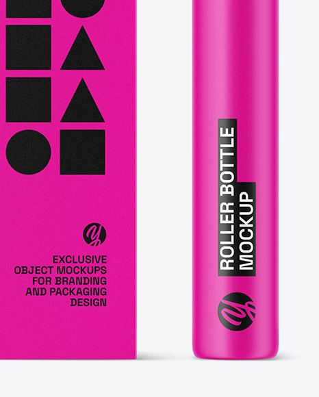 Matte Cosmetic Roller Bottle w/ Box Mockup