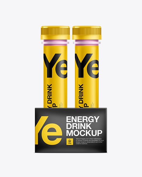 Energy Drink Tubes W/ Box Mockup