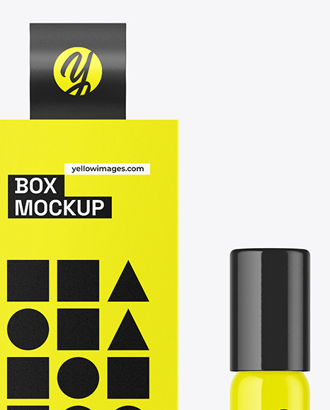 Glossy Cosmetic Roller Bottle w/ Box Mockup