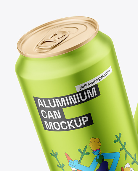 Two 500ml Matte Metallic Cans Mockup