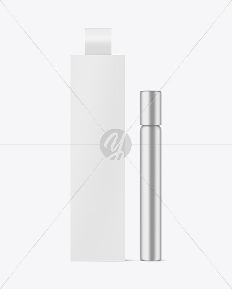 Metallic Cosmetic Roller Bottle w/ Box Mockup