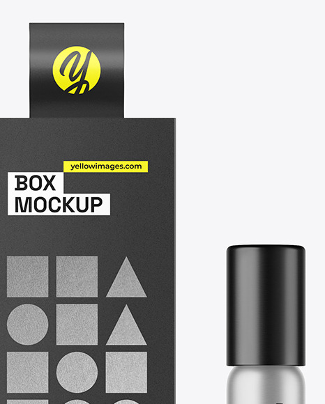 Metallic Cosmetic Roller Bottle w/ Box Mockup