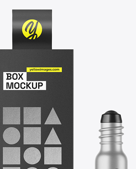 Metallic Cosmetic Roller Bottle w/ Box Mockup