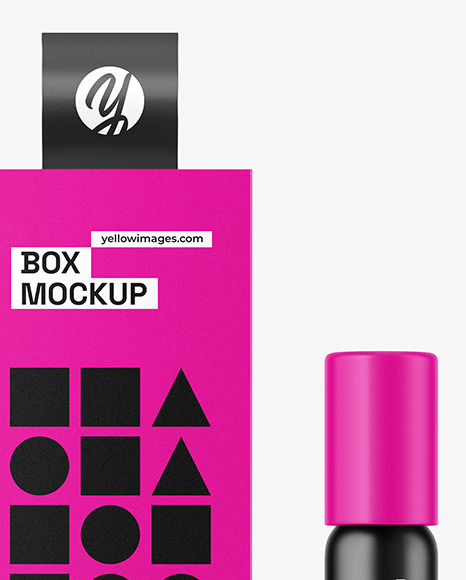 Metallic Cosmetic Roller Bottle w/ Box Mockup