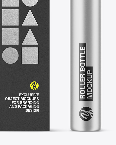 Metallic Cosmetic Roller Bottle w/ Box Mockup