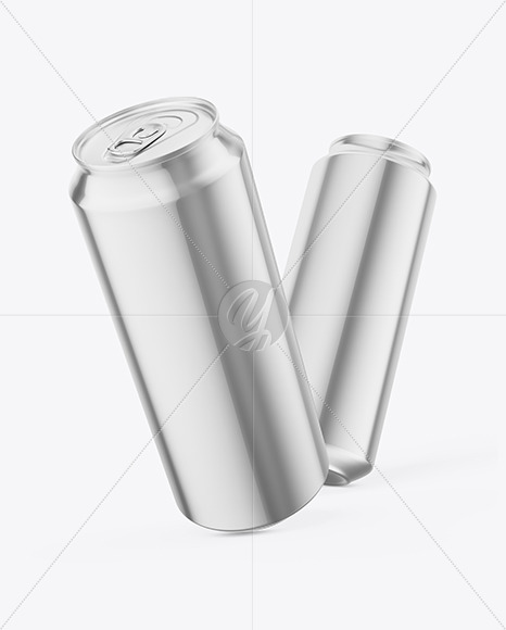 Two 500ml Glossy Metallic Cans Mockup - Free Download Images High