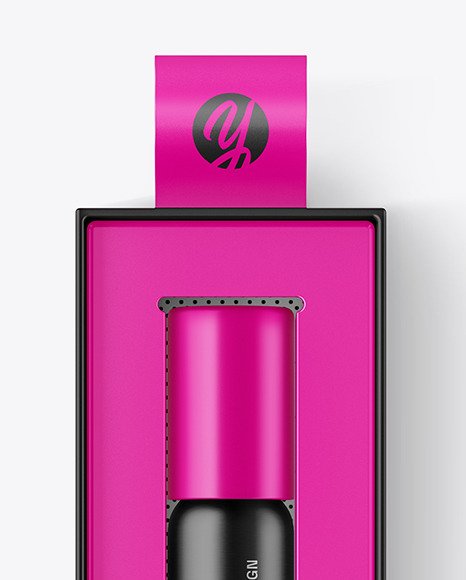 Metallic Cosmetic Roller Bottle In Box Mockup