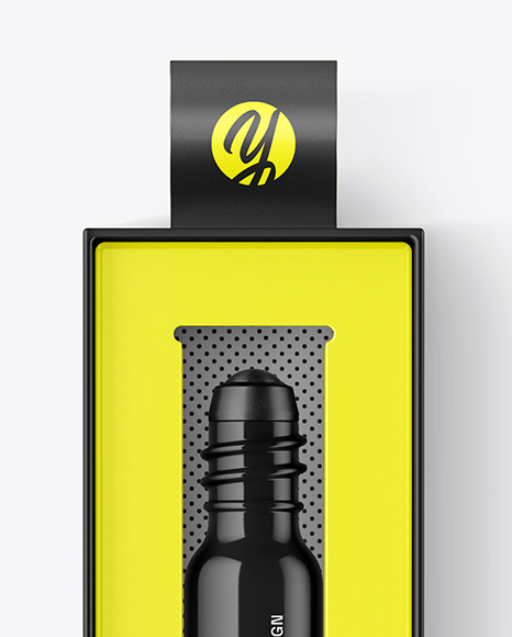 Glossy Cosmetic Roller Bottle In Box Mockup