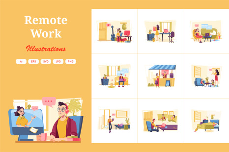 M560_Remote Work Illustration Pack - Stay home