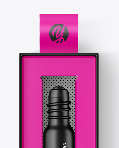 Matte Cosmetic Roller Bottle In Box Mockup