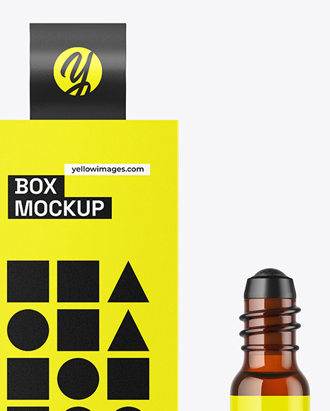 Amber Cosmetic Roller Bottle w/ Box Mockup